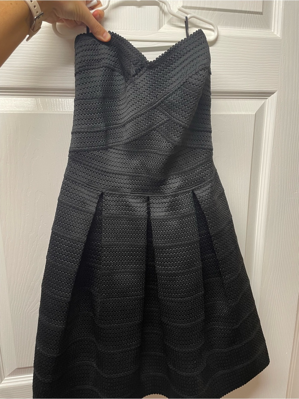 Express Black Strapless Textured Fit-and-Flare Dress